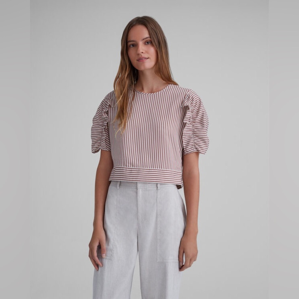 Club Monaco Cropped Ruffle Striped Top XS‎